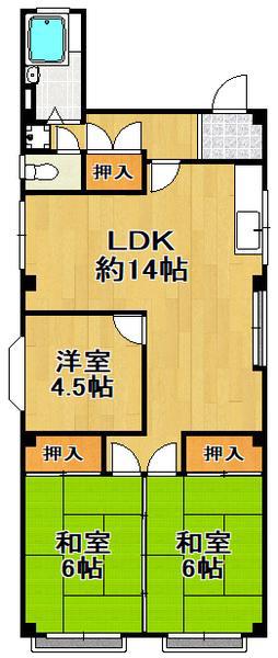 シャトーナカタ(3LDK/5階)の間取り写真