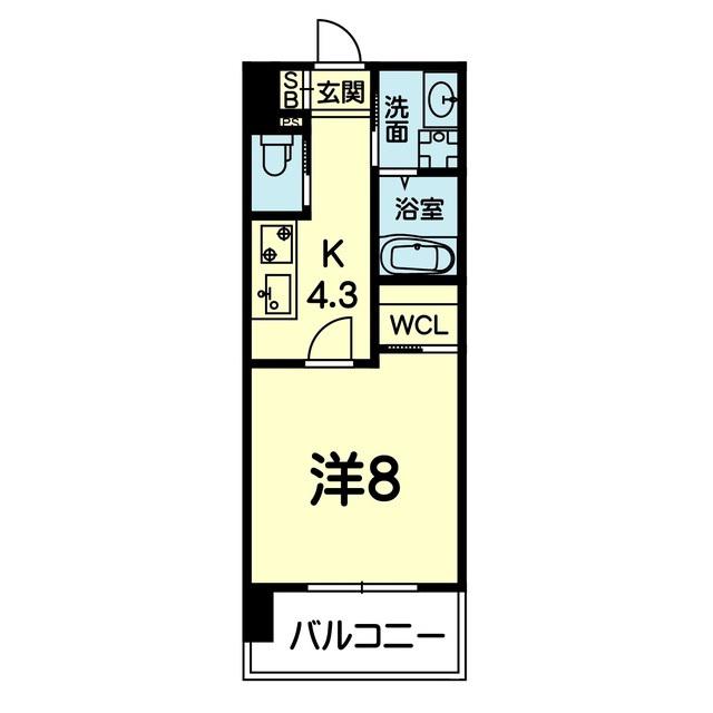 ライズ平成南(1K/6階)の間取り写真