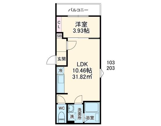 セレーネ元山(1LDK/2階)の間取り写真