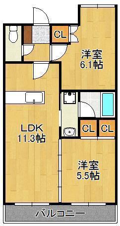 オークランドアサート木屋瀬(2LDK/5階)の間取り写真