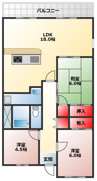 フォレストコート高尾(3LDK/3階)の間取り写真