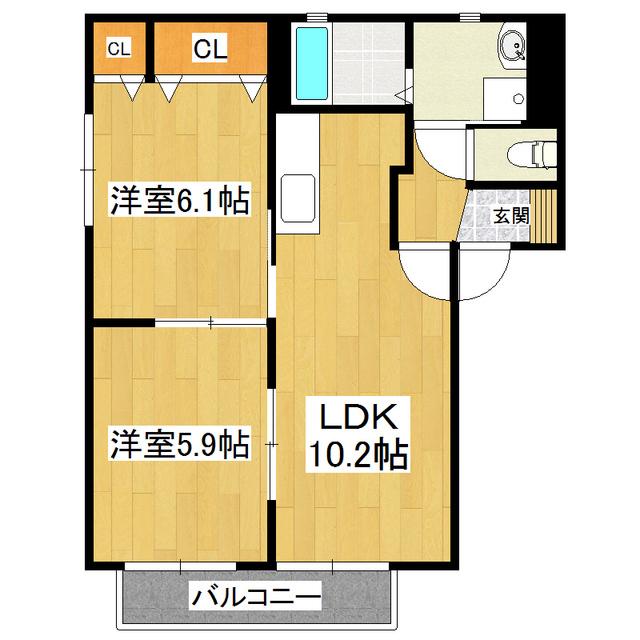 カーサ・ブルーノ C棟(2LDK/2階)の間取り写真