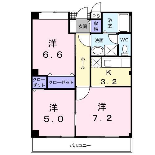 グランヒルズ北上A(3K/2階)の間取り写真