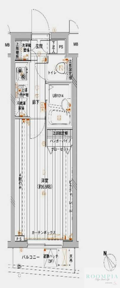 メインステージ赤塚(1K/2階)の間取り写真