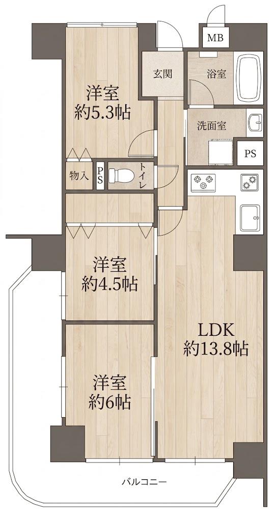 クリア・クレセント住之江(3LDK/2階)の間取り写真