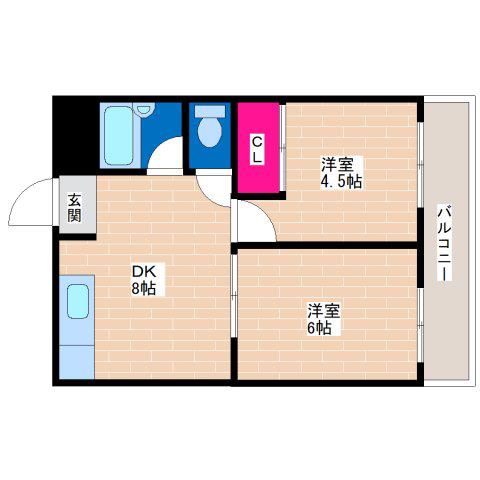 ハーベスト(2DK/2階)の間取り写真