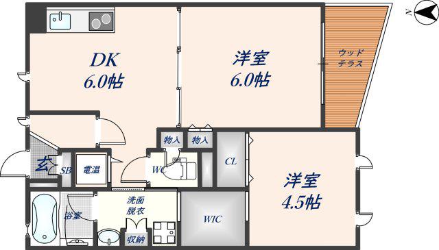 アパートメント玉串東(2DK/1階)の間取り写真