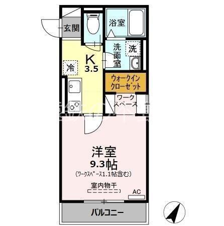 静岡県浜松市中央区 3階建 築3年(1K/3階)の間取り写真