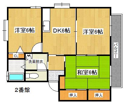 コーポ弐番館(3DK/2階)の間取り写真