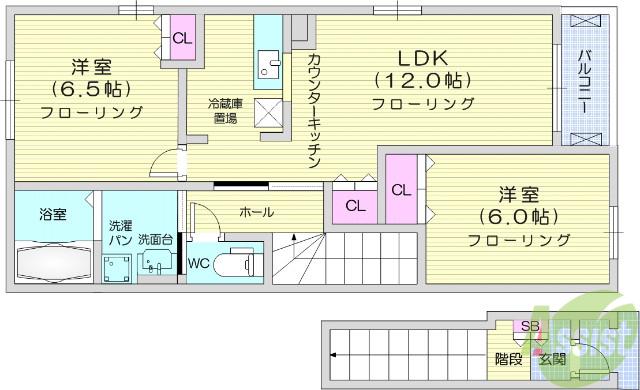 ホープヒルズ2番館(2LDK/2階)の間取り写真