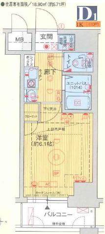エステムコート新神戸エリタージュ(1K/3階)の間取り写真