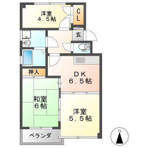 プリムローズマキB棟(3DK/1階)の間取り写真
