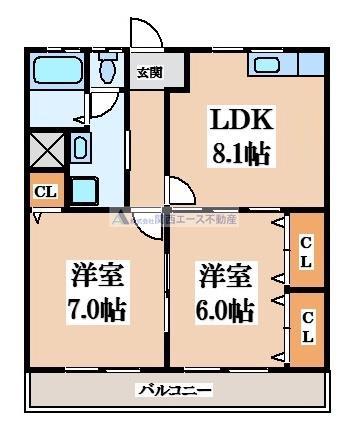サンハイム東丘(2DK/2階)の間取り写真