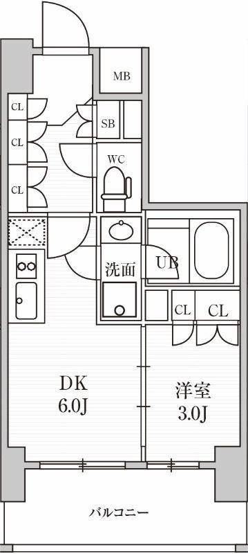 シーズンフラッツ上野稲荷町(1DK/10階)の間取り写真