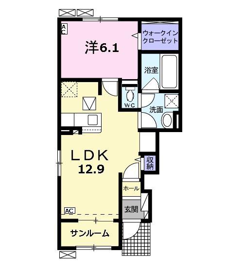 カンパネルラ A棟(1LDK/1階)の間取り写真
