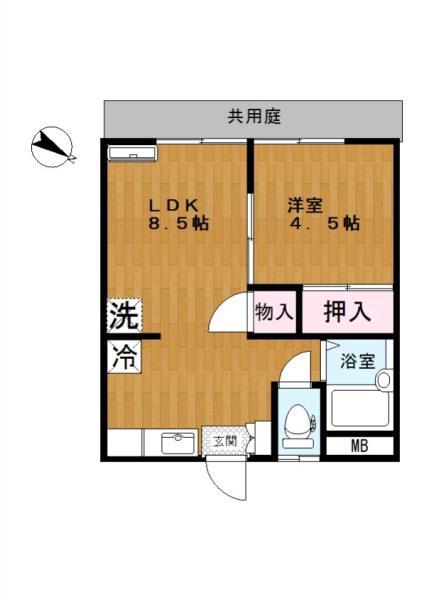 アルテミスB(1LDK/1階)の間取り写真