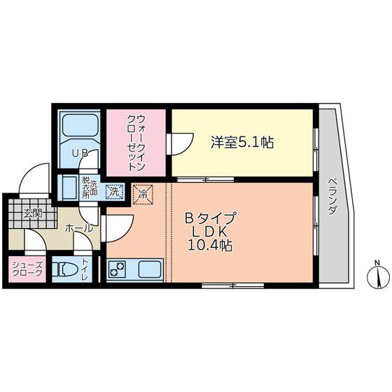 シャインヒルズ武蔵野(1LDK/4階)の間取り写真