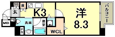 レジディア神戸磯上(1K/12階)の間取り写真