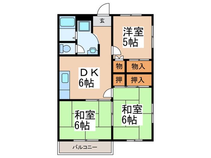 グリーンハイツ羽曳ヶ丘(3DK/1階)の間取り写真