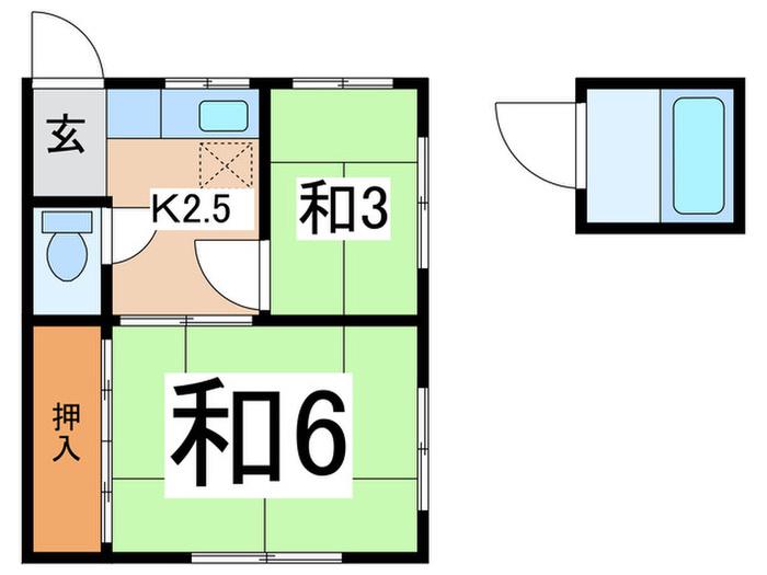 コーポ渡辺(2K/1階)の間取り写真