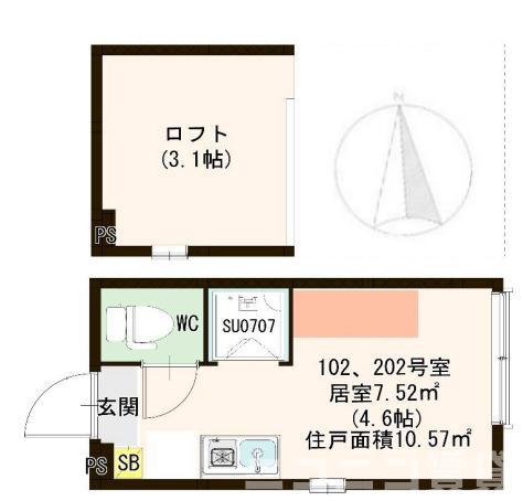ブリリアント菊名(ワンルーム/2階)の間取り写真