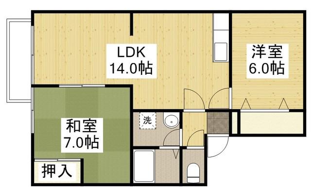 エスポワール曙 B棟(2LDK/2階)の間取り写真
