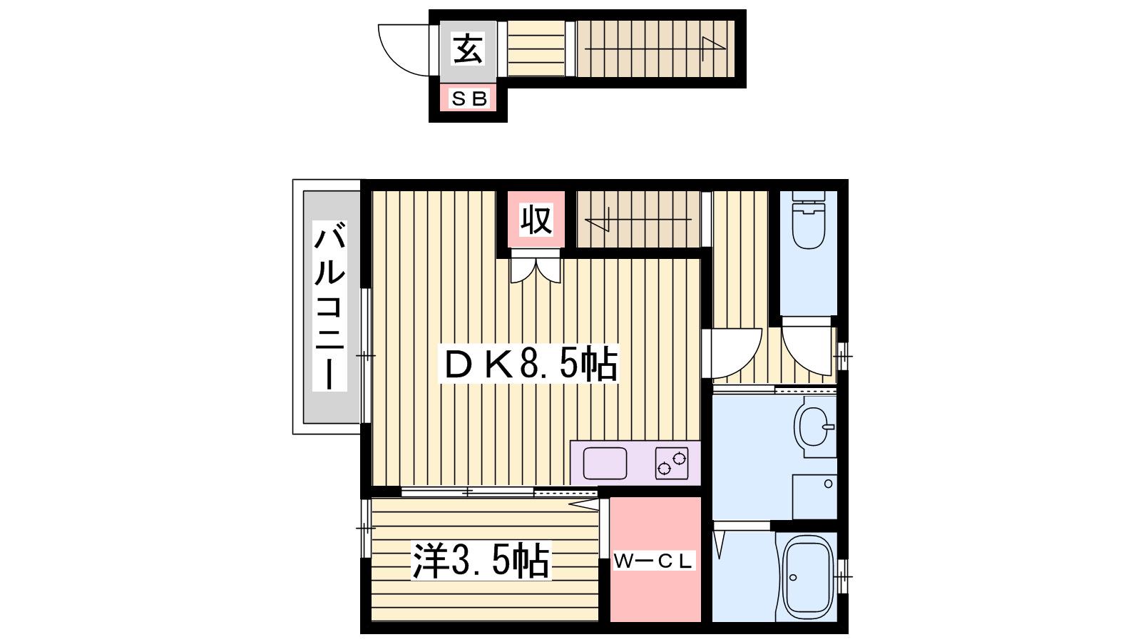 ヴィラ広畑(1DK/2階)の間取り写真
