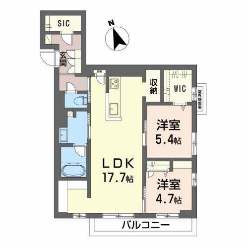 アルフラット南観音II(2LDK/2階)の間取り写真