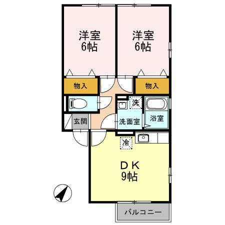グリーンアヴェニューA(2DK/2階)の間取り写真