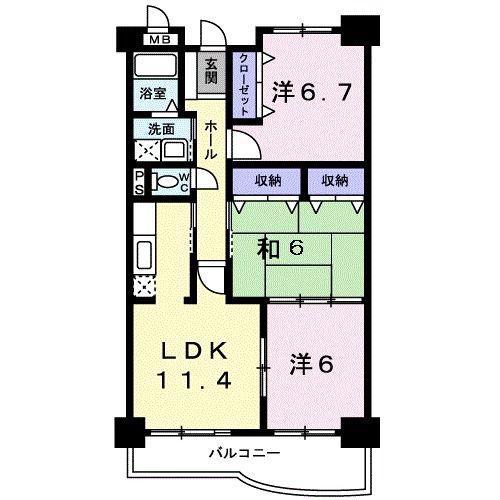 セレーノ松岡B(3LDK/1階)の間取り写真
