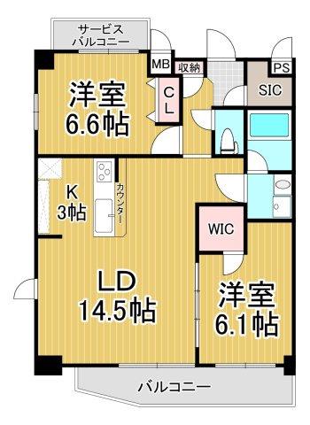 LA DOUCEUR西宮北口(2LDK/8階)の間取り写真