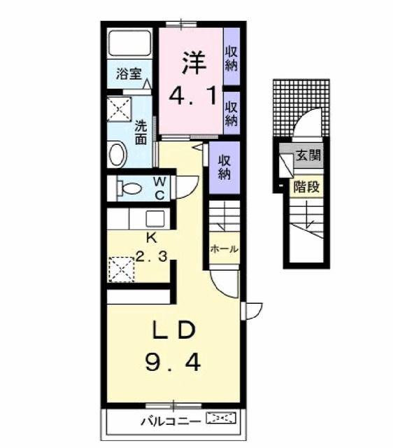 グリーンヒルA(1LDK/2階)の間取り写真