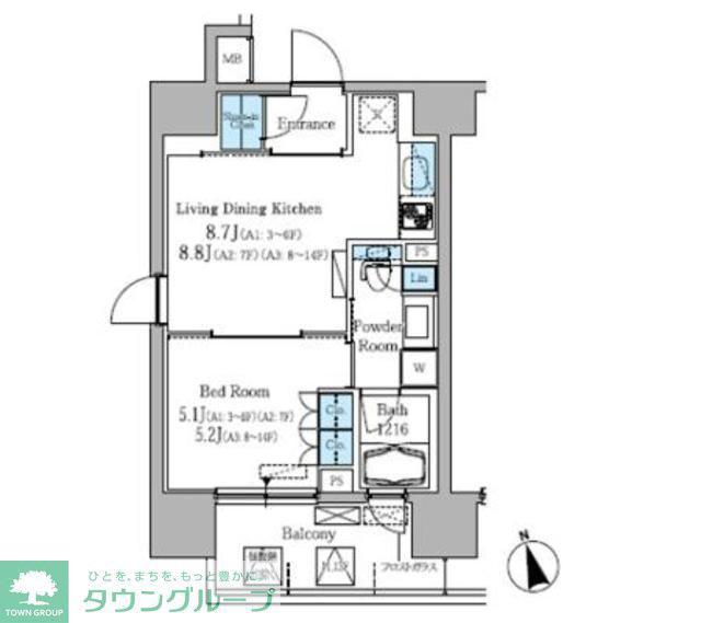 パークアクシス高田馬場(1LDK/4階)の間取り写真