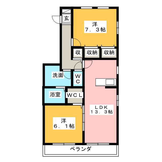 ディアーコート I(2LDK/2階)の間取り写真