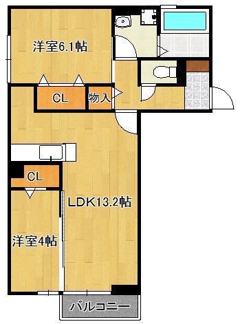 シェルフ宮丸 A棟(2LDK/1階)の間取り写真