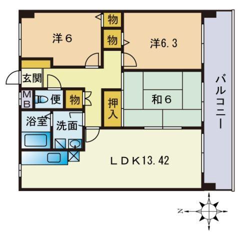 アベニール油山(3LDK/4階)の間取り写真