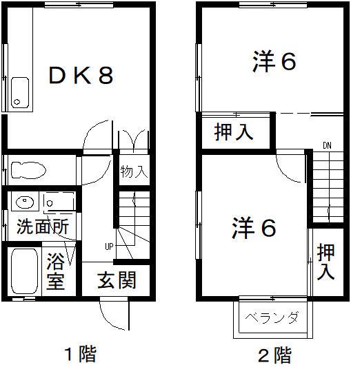 メロディーハウス(2DK/1階)の間取り写真