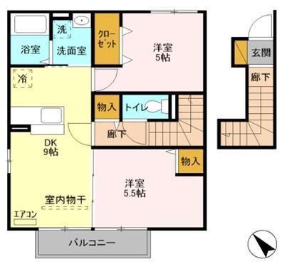 グランポルテ美園A(1LDK/2階)の間取り写真
