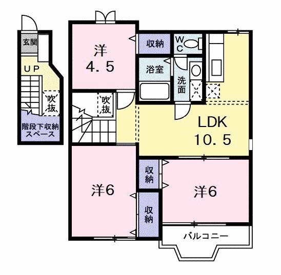アムール・ハザカC(3LDK/2階)の間取り写真