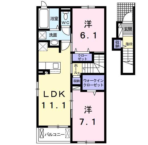 アベニールカルミア(2LDK/2階)の間取り写真