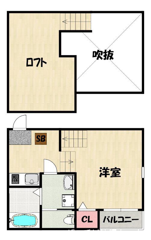 クレスト千早(1K/2階)の間取り写真