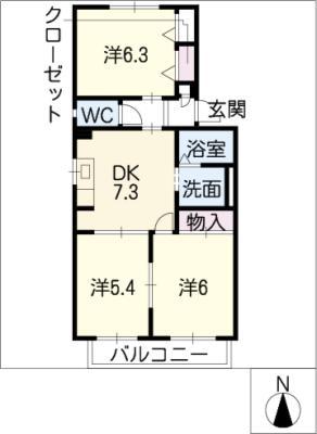 メルベーユ(3DK/1階)の間取り写真
