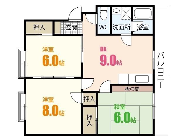 ハイネス西村(3DK/4階)の間取り写真