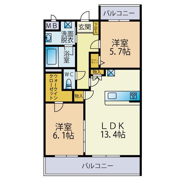 TOWAII(2LDK/5階)の間取り写真