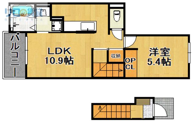 グラース宝塚(1LDK/2階)の間取り写真