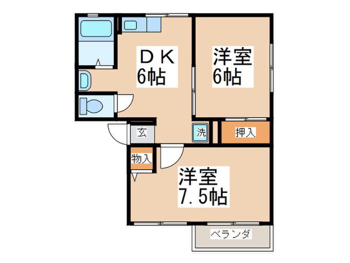 金子ハイツB(2DK/1階)の間取り写真