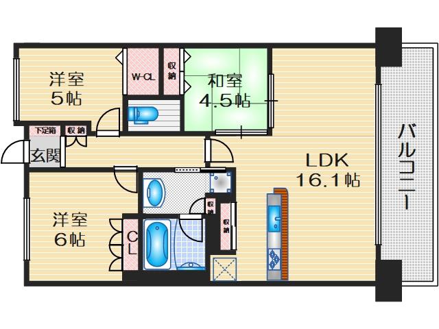 プラウド江坂 ガーデンコート(3LDK/10階)の間取り写真