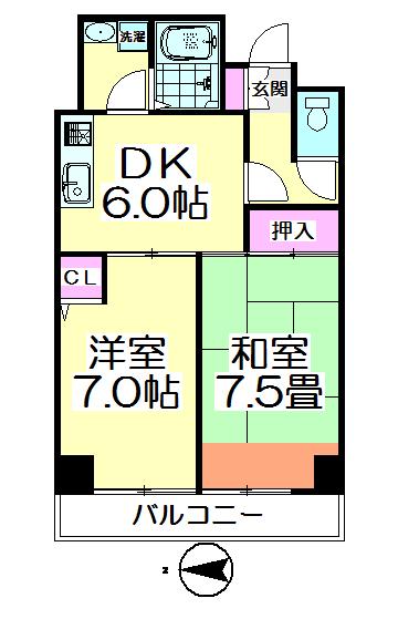 ハイツサカエ(2DK/4階)の間取り写真