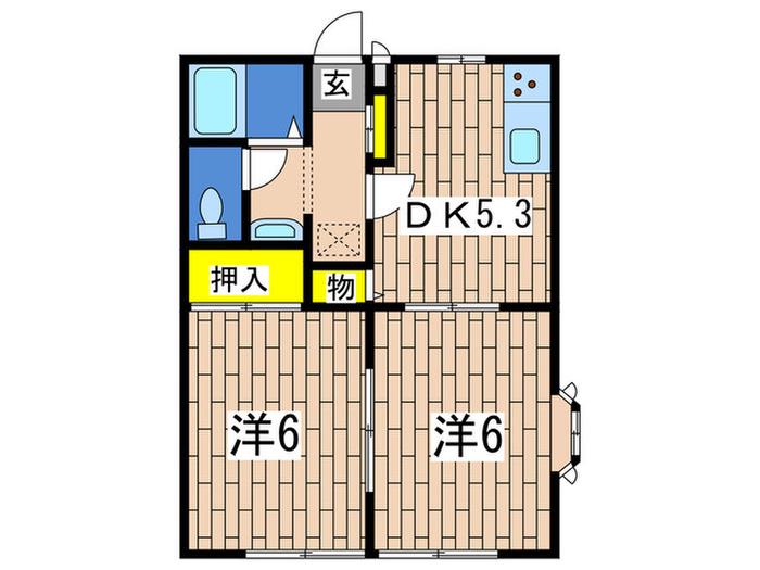 クレストハイム(2DK/1階)の間取り写真