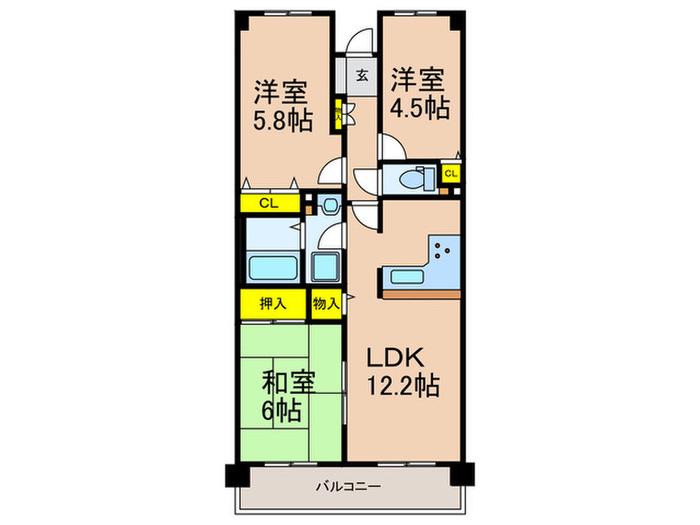 メロディハイム南楠葉(3LDK/2階)の間取り写真